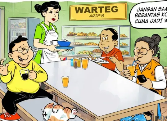 Obrolan warteg tentang pertemuan Prabowo Subianto dengan sejumlah tokoh di kediamannya. (Sumber: Poskota/Arif Setiadi)