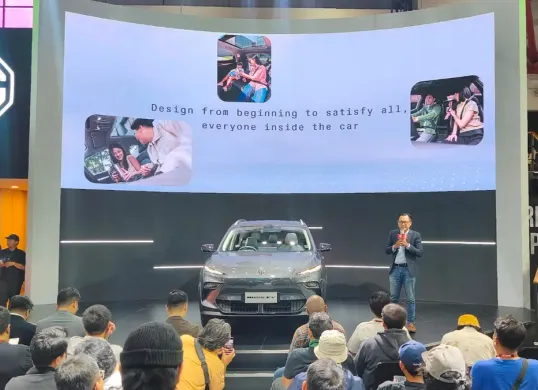MG menggelar sesi product deep dive MGS5 EV di IIMS 2026. (Sumber: Poskota/ Erwan Hartawan)