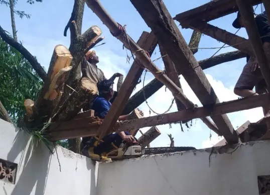 Sebuah rumah di Kampung Asem RT 03/RW 01, Desa Kubang, Kecamatan Sukamulya, Kabupaten Tangerang, rusak tertimpa pohon tumbang. (Sumber: Dok. Istimewa)