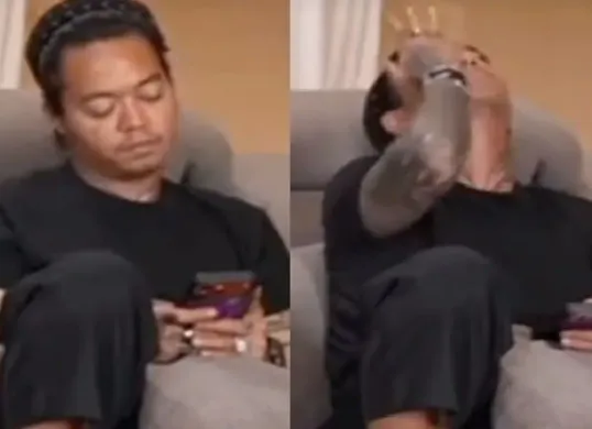 Reza Arap teteskan air mata diduga teringat mendiang Lula Lahfah di marapthon (Sumber: TikTok/@yosuanicolubis24)