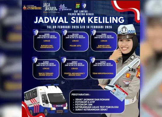 Informasi layanan SIM keliling Polres Metro Bekasi 2026 (Sumber: Facebook/@Humas Polres Metro Bekasi)