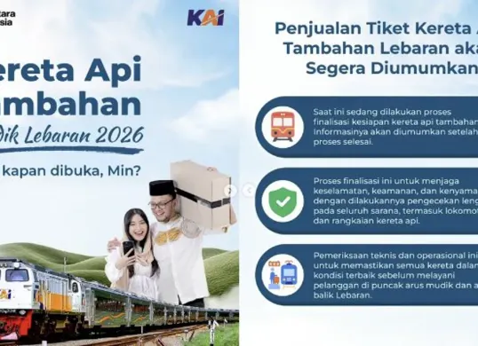 Kapan tiket kereta tambahan Lebaran 2026 dijual? Simak estimasi jadwal dari KAI, pola penjualan sebelumnya. (Sumber: Instagram/@kai121_)