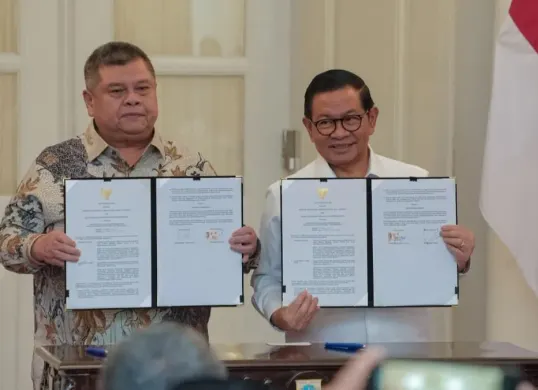 Penandatanganan nota kesepakatan antara Pemprov Jakarta dan BPKP di Balai Kota Jakarta, Rabu, 12 Februari 2026. (Sumber: Dok. Kominfo Jakarta)