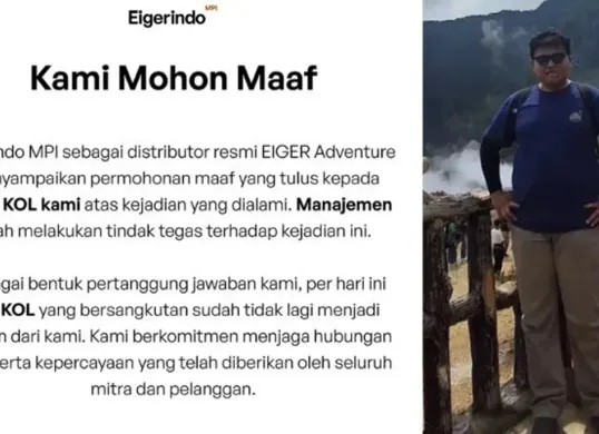 Setelah kasus PIC KOL Vito Dery yang viral, Eiger secara resmi menyampaikan permintaan maaf dan langkah tegas. (Sumber: X/@bloomincx)