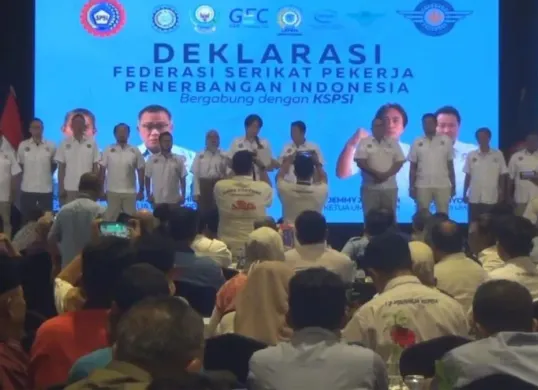 Rapat Koordinasi Nasional (Rakornas) II Konfederasi Serikat Pekerja Seluruh Indonesia (KSPSI) sekaligus deklarasi Federasi Serikat Pekerja Penerbangan Indonesia (FSPPI), Kamis, 12 Februari 2026. (Sumber: Istimewa)