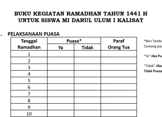 Contoh format buku Rmadhan 2026
