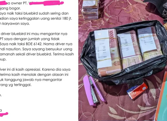 Tangkapan layar unggahan pelanggan yang menceritakan kejujuran driver Bluebird BDE 6142, Aditya Adandi Nasution, setelah mengembalikan uang Rp180 juta yang tertinggal di dalam taksinya. (Sumber: Threads/@martin.ml.pasaribu)