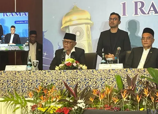 Ketua MUI, Anwar Iskandar saat jumpa pers sidang Isbat 1 Ramadhan 1447 H di Hotel Borobudur, Jakarta Pusat, Selasa, 17 Februari 2026. (Sumber: Poskota/M. Tegar Jihad)