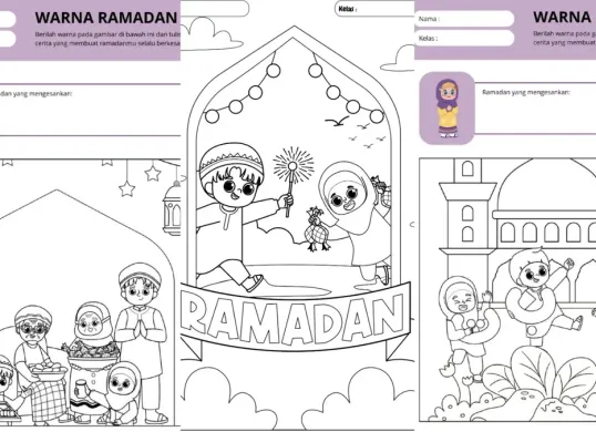 Contoh lembar kerja mewarnai Gambar Mewarnai Tema Ramadan 2026 (Sumber: Dok/Google Drive)