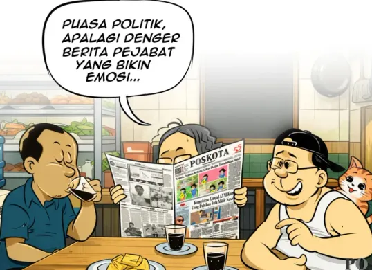 Ilustrasi Obrolan Warteg edisi Rabu, 25 Februari 2026 tentang puasa politik. (Sumber: Poskota/Arif Setiadi)