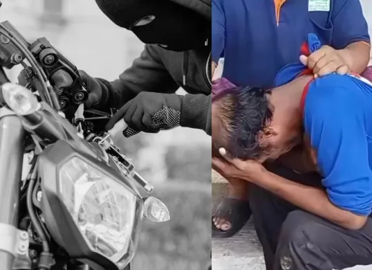 Warga berhasil menangkap pelaku pencuri motor milik jemaah masjid di Cilodong Kota Depok. (Sumber: @depokhariini)