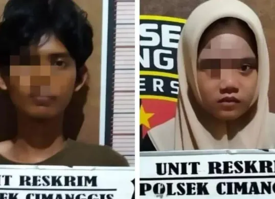 Pasangan muda sejoli berkomplot mencuri tutup drainase jalanan berhasil ditangkap Polsek Cimanggis. (Sumber: Dok. Humas Polres Metro Depok)