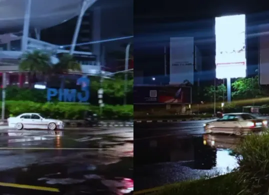 Aksi mobil BMW drifting di jalan kawasan Pondok Indah, Kebayoran Lama, Jakarta Selatan. (Sumber: Instagram/@joansyahputra)