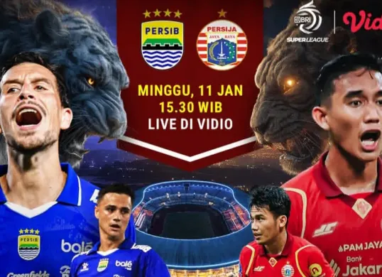 Link live streaming Persib vs Persija Jakarta sore ini di Super League 2026. (Sumber: Instagram/@vidiosports)