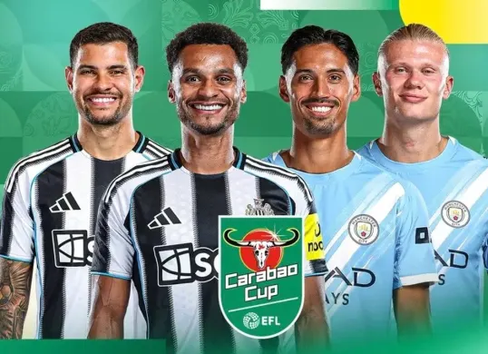 Pertandingan Newcastle vs Man City di semifinal leg 1 Carabao Cup 2026 (Sumber: Vidio.com)