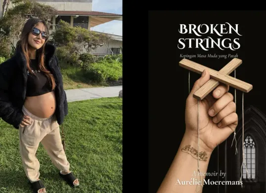 Aurelie Moeremans saat peluncuran buku Broken Strings, Kepingan Masa Muda yang Patah, karya autobiografis yang mengangkat isu grooming dan trauma remaja. (Sumber: Instagram/@aurelie)
