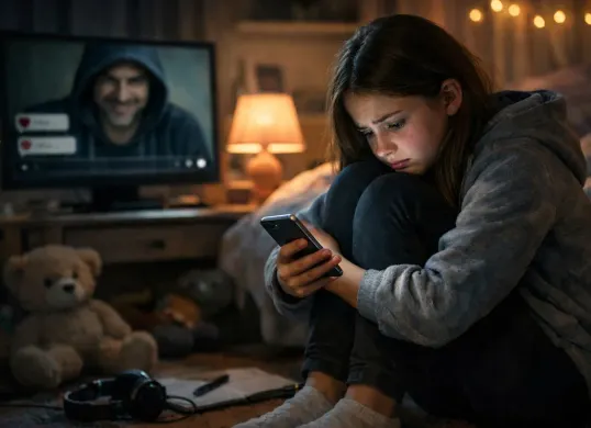 Ilustrasi korban child grooming yang terjadi pada anak-anak (Sumber: CHATGPT)