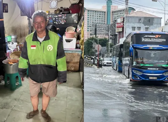 Air menggenangi rumah warga dan ruas jalan di Jalan Latumenten 1, Jelambar, Grogol Petamburan, Jakarta Barat, Minggu, 18 Januari 2026. (Sumber: Poskota/ Pandi Ramedhan)