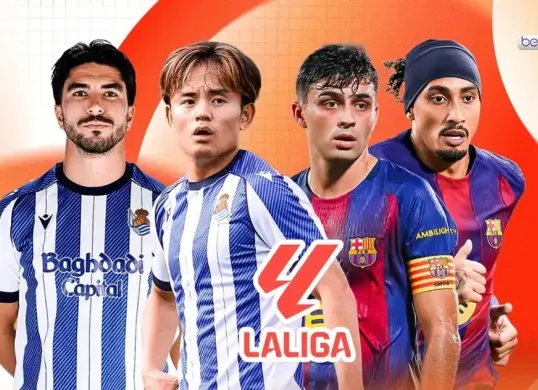 Saksikan live streaming Real Sociedad vs Barcelona di La Liga 2025/2026 pekan ke-20. Kick-off Senin, 19 Januari 2026 pukul 03.00 WIB (Sumber: Vidio.com)