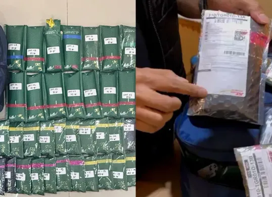 Ilustrasi modus pengiriman narkoba dengan resi palsu atau paket ekspedisi. (Sumber: Polda Metro Jaya)