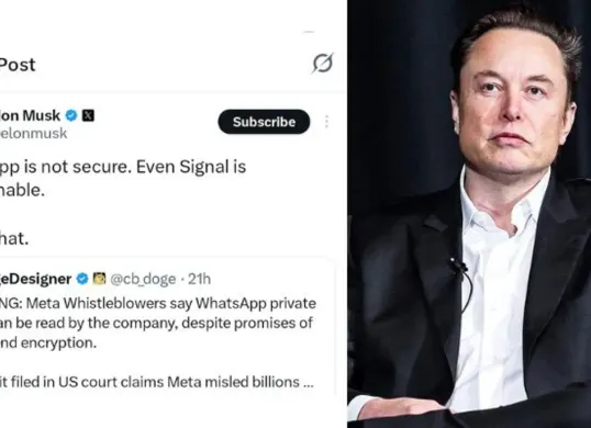 Elon Musk mengkritik keamanan WhatsApp. (Sumber: X/elonmusk)