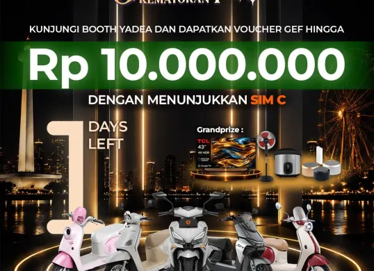 Yadea memberikan kemudahan untuk pembelian hingga Rp10 juta untuk sejumlah model kendaraan listrik (Sumber: Yadea)