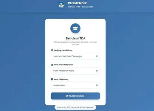 Login Dashboard Simulasi TKA (Sumber: Dok/Pusmendik)