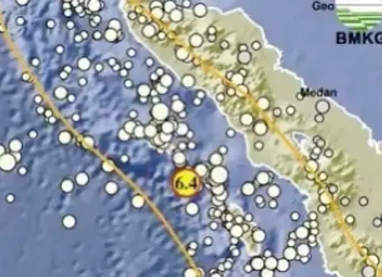 Gempa 6,4 M mengguncang wilayah Sinabang Aceh. (Sumber: X/@BMKG)
