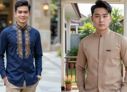 Model baju koko Lebaran 2026 dengan desain minimalis dan warna earth tone yang elegan, cocok untuk silaturahmi sepanjang hari. (Sumber: Pinterest)
