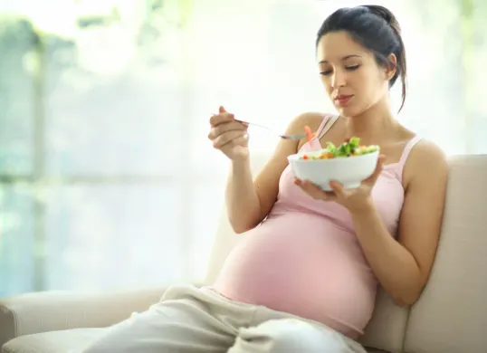 Ibu hamil menjaga kesehatan selama berpuasa dengan konsumsi makanan bergizi seimbang dan hidrasi yang cukup. (Sumber: Wilkimedia Commons)
