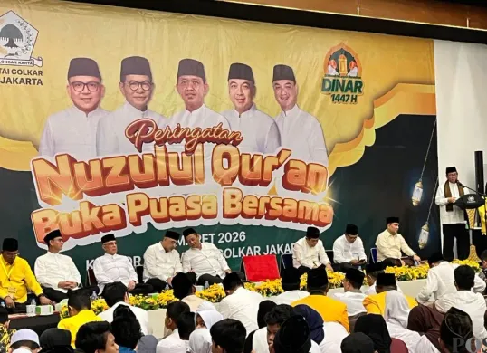 Gubernur Jakarta, Pramono Anung menghadiri Nuzulul Quran 1447 Hijriah di kantor DPP Partai Golkar Jakarta, Cikini, Jakarta Pusat, Sabtu, 7 Maret 2026. (Sumber: Poskota/M. Tegar Jihad)