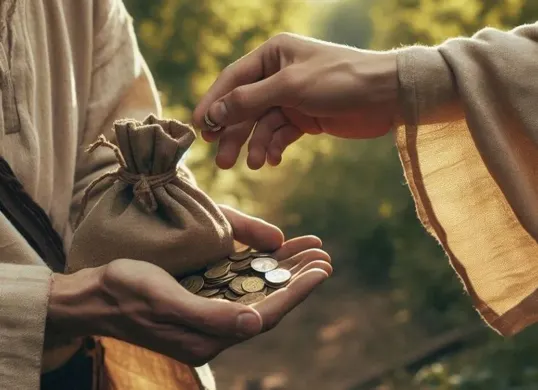 Ilustrasi seorang muslim memberikan sedekah kepada orang yang membutuhkan sebagai bentuk kepedulian sosial dan amalan yang dianjurkan dalam Islam. (Sumber: Pinterest)