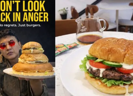 Gerai Aldis Burger Cempaka Putih milik Aldi Taher viral karena promosi unik penuh plesetan nama artis. (Sumber: Instagram/@aldis.burger)