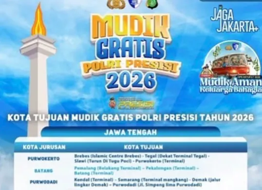 Mudik Gratis Polri Presisi 2026 dibuka hari ini Senin 16 Maret 2026. (Sumber: Instagram/@tmcpoldametro)