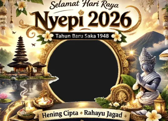 Contoh twibbon Hari Raya Nyepi yang menjadi momen refleksi dan pengendalian diri bagi umat Hindu. (Sumber: Dok/Twibonize)