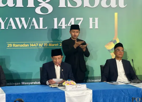 Konferensi pers penetapan 1 Syawal 1447 Hijriah jatuh pada Sabtu, 21 Maret 2026. (Sumber: Poskota/Ali Mansur)