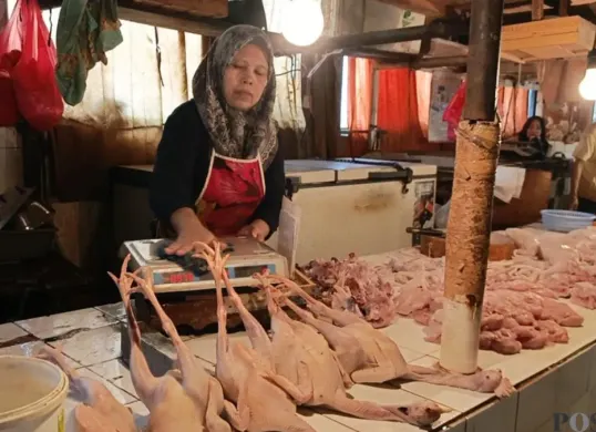 Pedagang ayam di Pasar Tomang Barat, Grogol Petamburan, Jakarta Barat. (Sumber: Pos Kota/ Pandi Ramedhan)