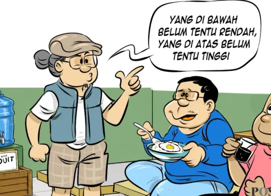 Ilustrasi Obrolan Warteg, Sabtu, 16 Mei 2026: Yang di bawah belum tentu rendah, yang di atas belum tentu tinggi. (Sumber: Poskota/Arif Setiadi)