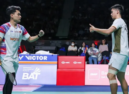 Leo Rolly Carnando/Daniel Marthin keluar sebagai juara Thailand Open 2026 seusai menuntaskan final di Nimibutr Stadium, Bangkok, Minggu, 17 Mei 2026. (Sumber: Dok. BNI)