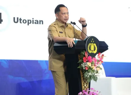 Mendagri Tito Karnavian dalam Rapat Kerja Teknis Densus 88 Anti Teror Polri di Hotel Bidakara, Jakarta, Senin, 18 Mei 2026. (Sumber: Dok. Kemendagri)