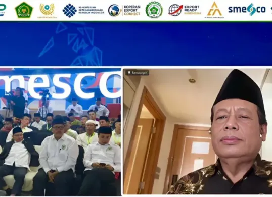Potret Ketua Umum Inkopontren, KH. Marsudi Syuhud (kanan) dalam Rakornas Inkopontren 2026 pada Rabu, 20 Mei 2026. (Sumber: YouTube/ Santri Mendunia)