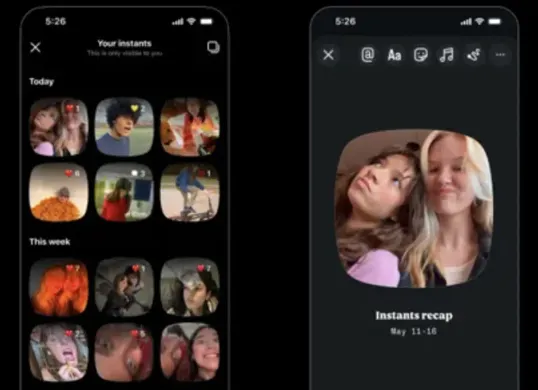 Ilustrasi tampilan fitur Instants di Instagram yang memungkinkan pengguna berbagi foto spontan secara privat dan sementara melalui DM. (Sumber: Instagram)