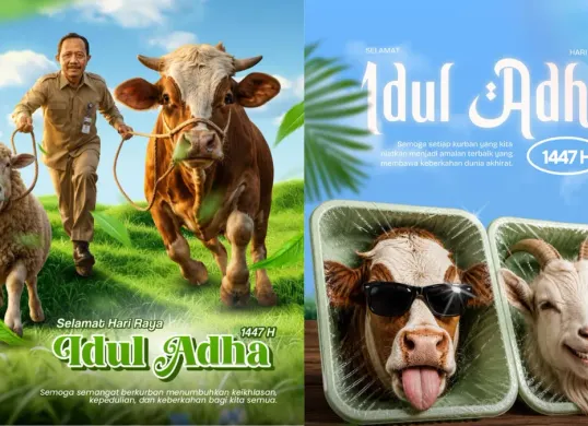 Ilustrasi desain poster Idul Adha 2026 bernuansa Islami yang ramai dibagikan di media sosial menjelang Hari Raya Kurban 1447 Hijriah. (Sumber: Pinterest)