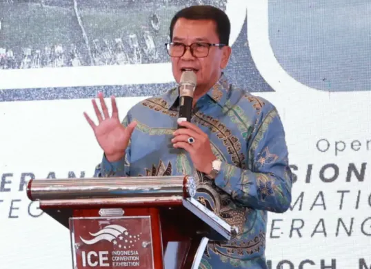 Bupati Tangerang, Maesyal Rasyid saat berpidato dalam acara Tangerang International Development Seminar (TIDS), di Indonesia Convention Exhibition (ICE) BSD City, Kecamatan Pagedangan, Senin, 25 Mei 2026. (Sumber: Istimewa)