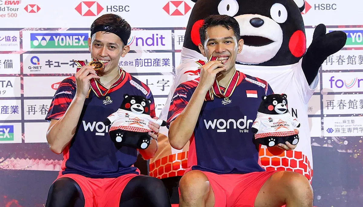 Pasangan ganda putra Indonesia, Fajar Alfian dan Muhammad Rian Ardianto. (Sumber: Instagram/@badminton.ina)