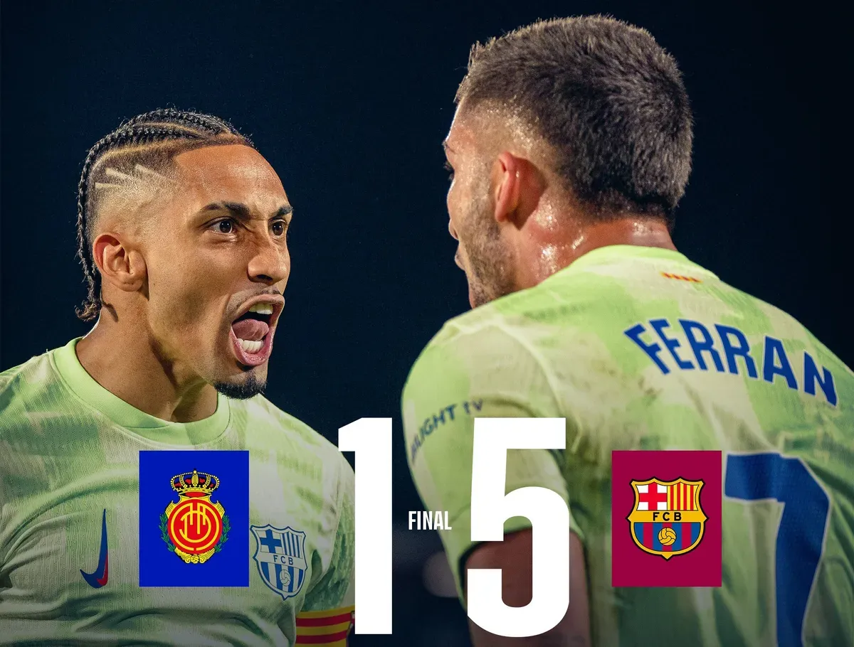 Barcelona perlebar jarak di klasemen sementara Liga Spanyol setelah kalahkan Mallorca 5-1. (Sumber: X/ Barcelona)