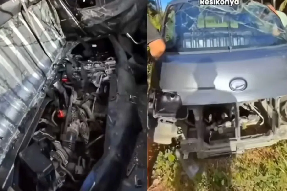 Sebuah mobil pikap yang akan diambil pemiliknya hanya tersisa rangka dan bodi seusai mengalami kecelakaan dan ditinggal di pinggir jalan. (Sumber: Tangkap Layar Instagram/@lambeonlen)