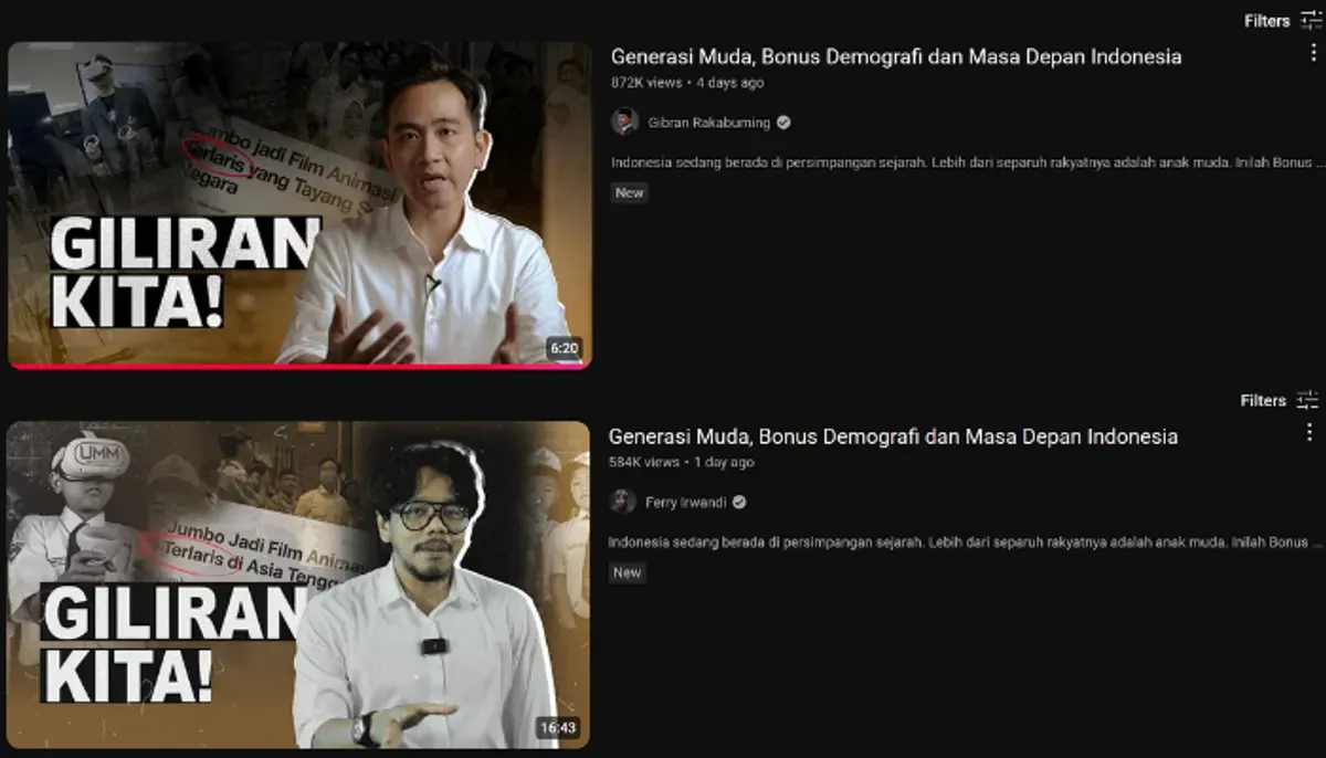 Netizen bandingkan konten Gibran dengan Ferry Irwandi. (Sumber: YouTube/Ferry Irwandi dan Gibran Rakabuming)