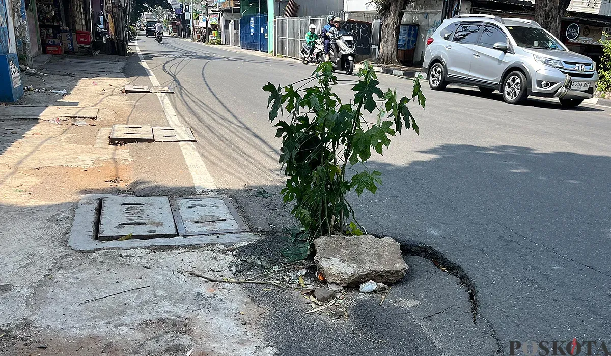 Kondisi jalan berlubang di Jalan Duri Raya, Duri Kepa, Kebon Jeruk, Jakbar, dikeluhkan warga. (Sumber: POSKOTA | Foto: Pandi Ramedhan)
