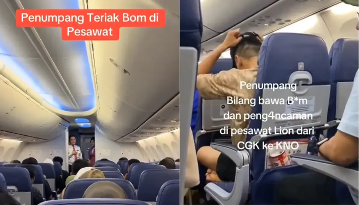 Kronologi insiden penumpang Lion Air teriak bom di pesawat Jakarta-Medan. Penerbangan delay 3 jam, penumpang bisa dihukum 8 tahun. Simak fakta selengkapnya! (Sumber: X/@dhemit_is_back)